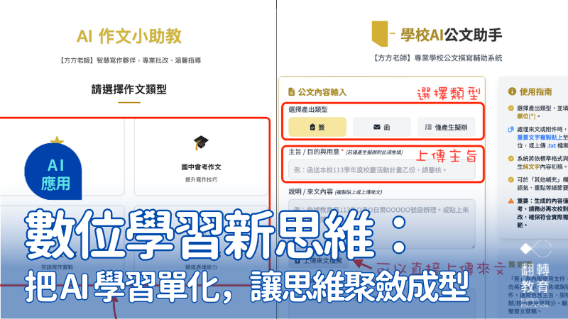 數位學習新思維：把 AI 學習單化，讓思維聚斂成型。圖片提供：方方老師