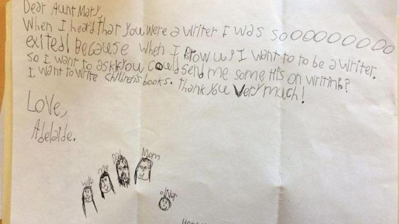 ▲ 9歲小女生寫給舒米契的短信，請她傳授寫作祕訣。照片：轉載自（Mary Schmich／Chicago Tribune）