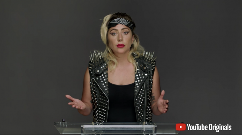 女神卡卡（Lady Gaga）線上發表演說。取自 YouTube 原創頻道