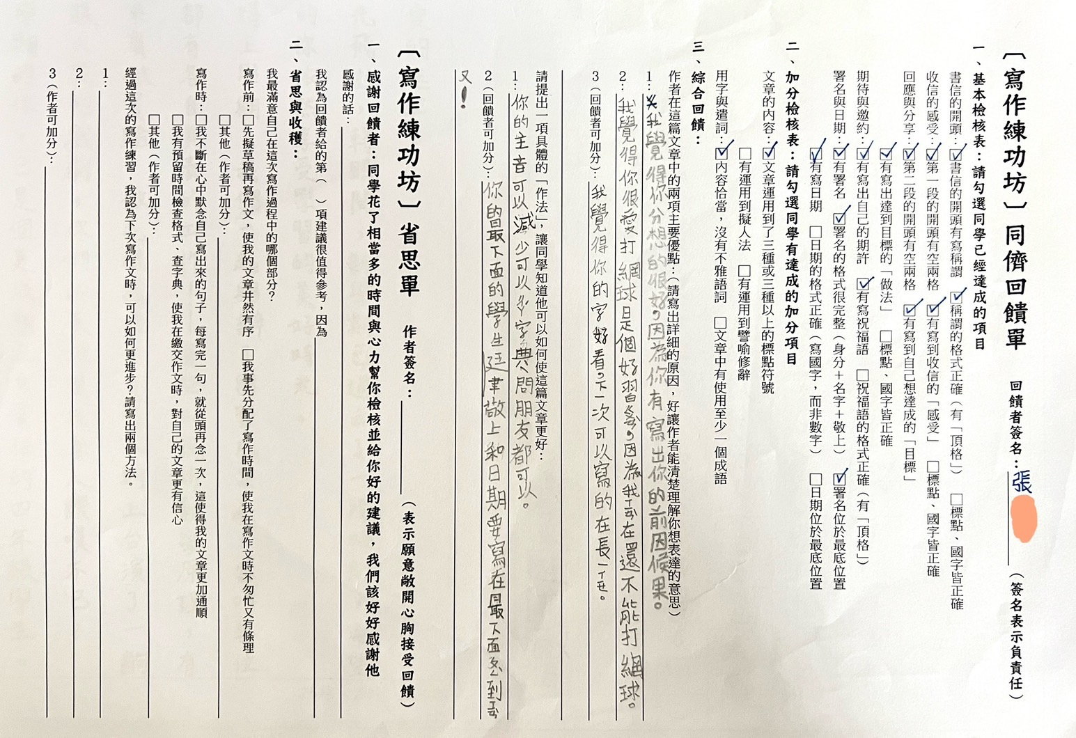 同儕回饋單範例2