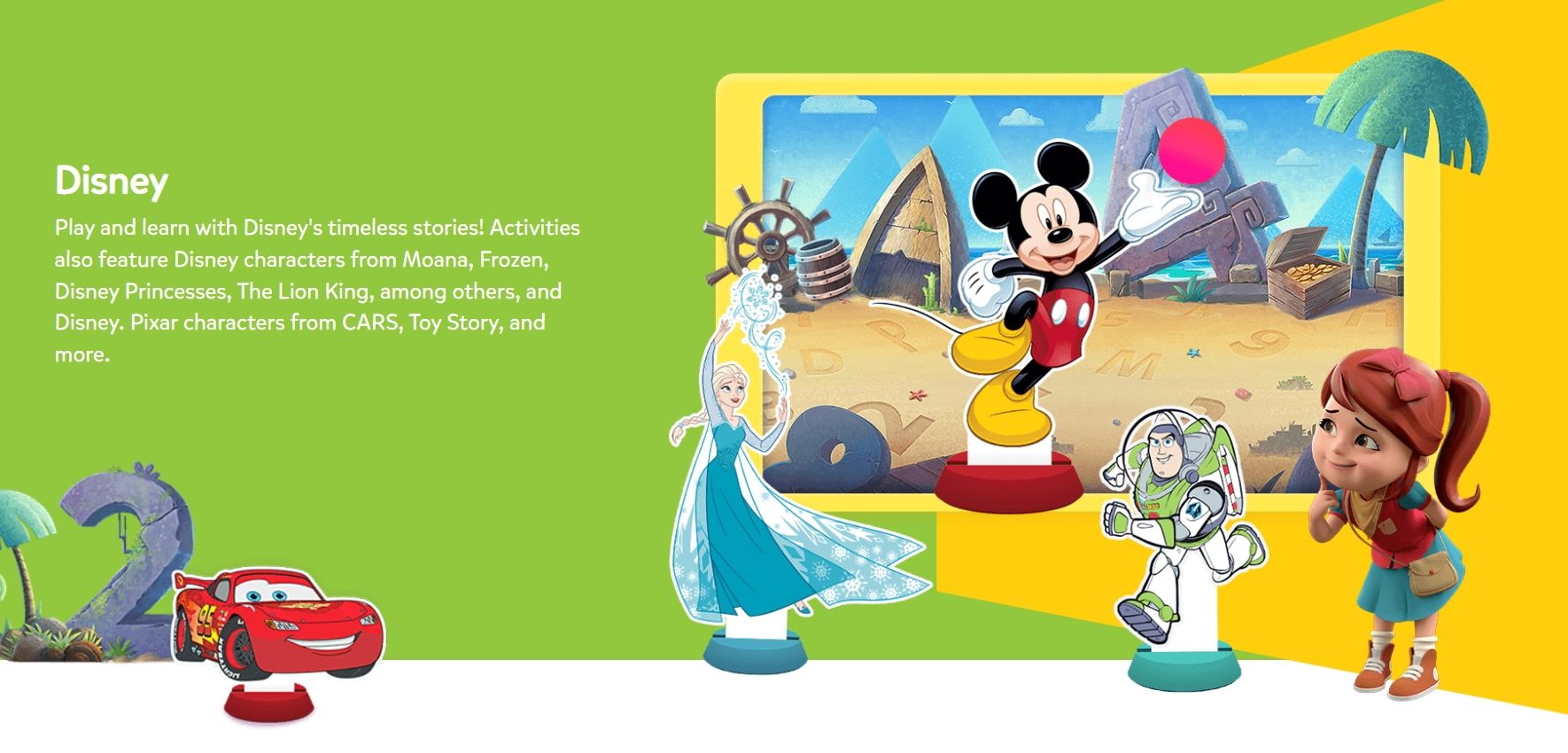 BYJU 在 LKG~3歲年段的課程還跟迪士尼合作，孩子們可以跟喜歡的主角互動、一起學習。截自 Byju's 官網