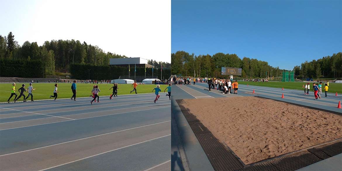 100 公尺賽跑（圖左）、專業的跳遠場地（圖右）