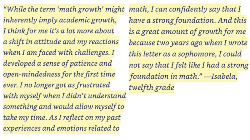 Isabela 在12年級寫的信，相較於兩年前，可以看出 Isabela 對於自己的數學基礎更有自信了。Amber Chang 提供